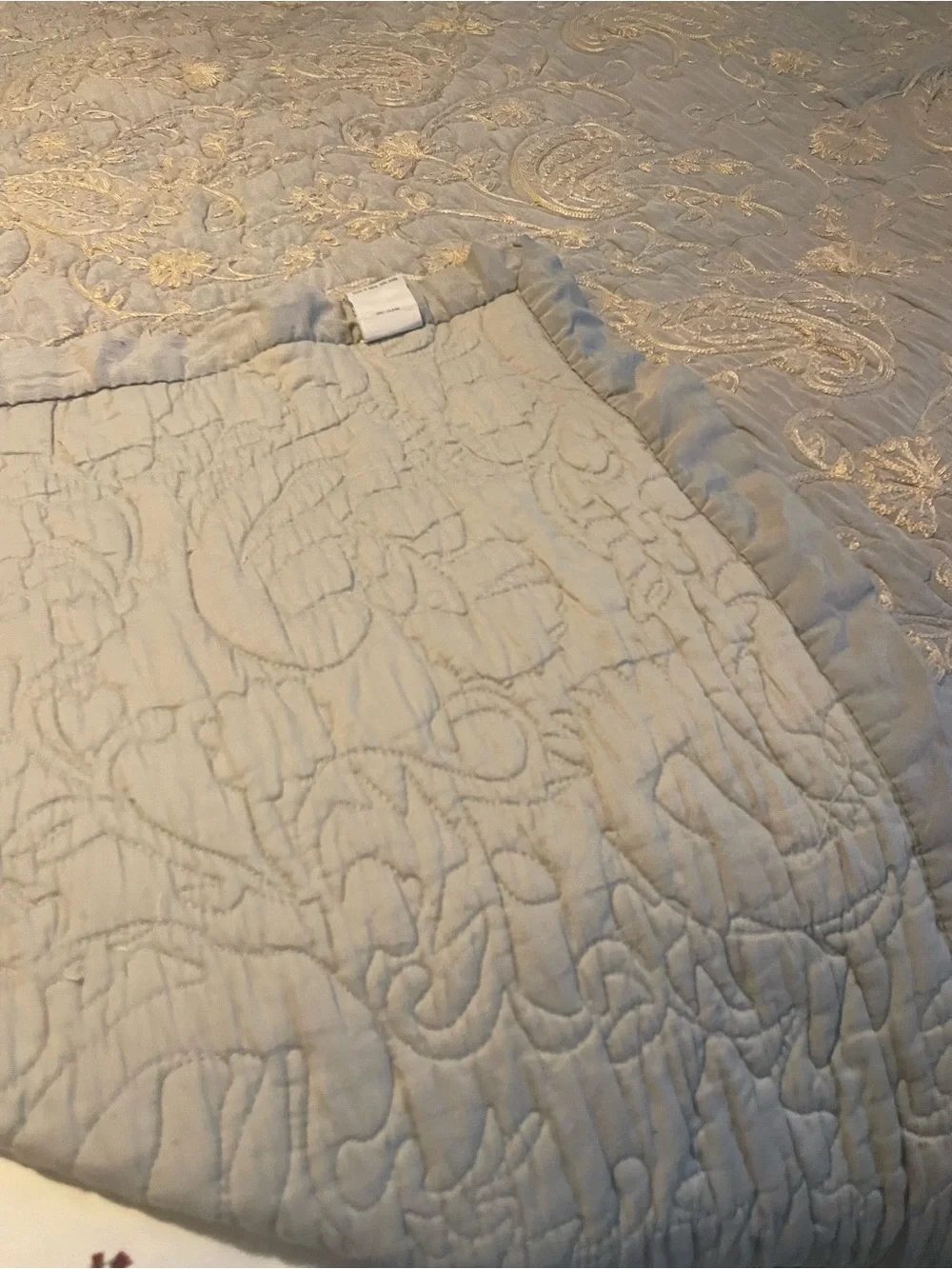 Charter Club Full/Queen Quilt Quilted Blue Paisley Rayon/Poly Shell Cotton Fill